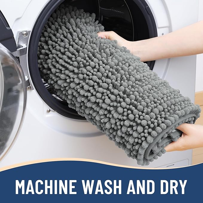 Arotive Luxury Chenille Bathroom Rug Mat, Extra Soft Thick Absorbent Shaggy Bath Rugs, Non-Slip Machine Wash Dry, Plush Bath Mats for Bathroom, Shower and Tub, 50x30, Grey
