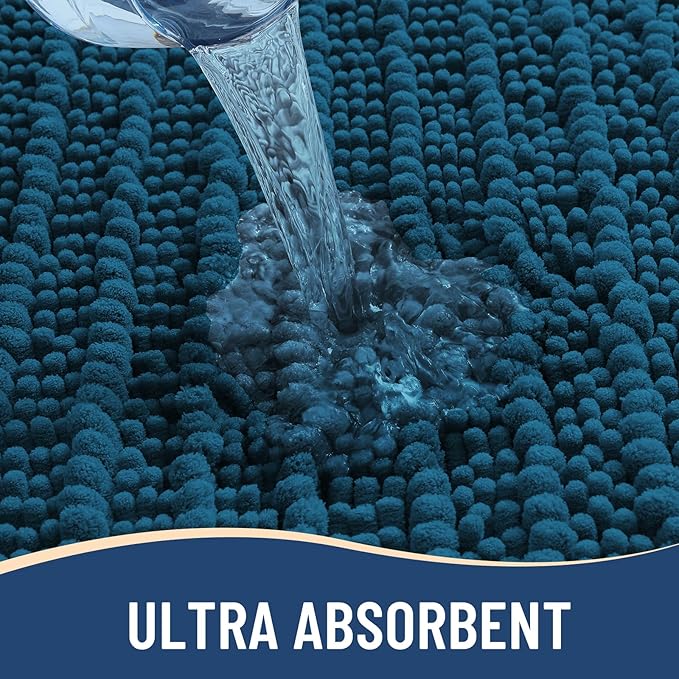Arotive Luxury Chenille Bathroom Rug Mat, Extra Soft Thick Absorbent Shaggy Bath Rugs, Non-Slip Machine Wash Dry, Plush Bath Mats for Bathroom, Shower and Tub, 44x24, Peacock Blue