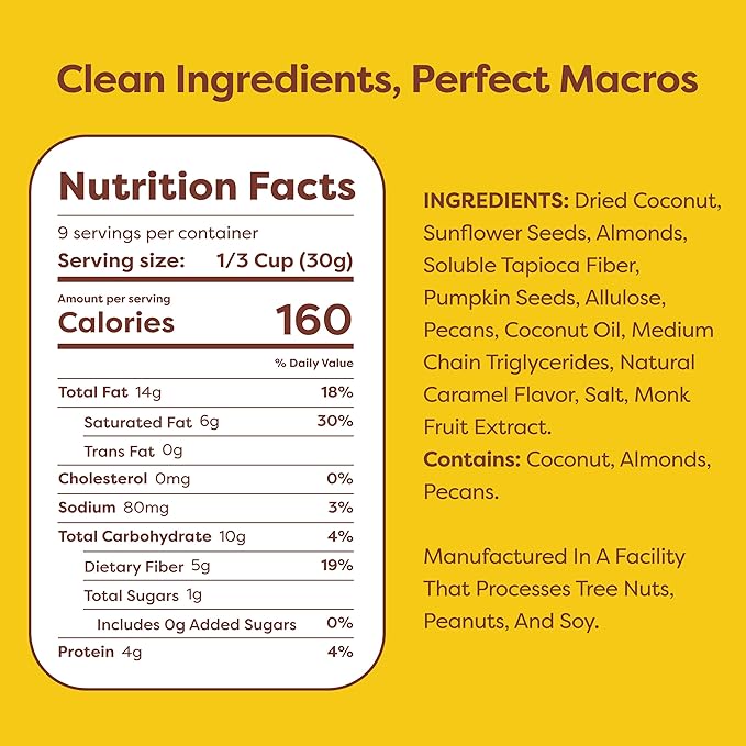 Kiss My Keto Sugar Free Granola, Salted Caramel 4-Pack – Curb Cravings with Few Net Carbs – Allulose Sweetened, Resealable & Gluten-Free Crunchy Clusters – Grain Free Granola Great With Yogurt or Milk