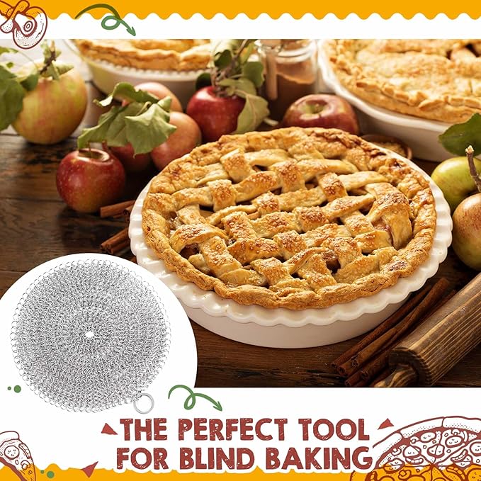 Patelai 2 Pcs Stainless Steel Pie Weights for Baking Universal Fit Pie Weight for 7-10 Inch Pies Round Metal Pies Weights Chain Dishwasher Safe Durable Blind Baking Dough Cooking Pastry (10 Inch)