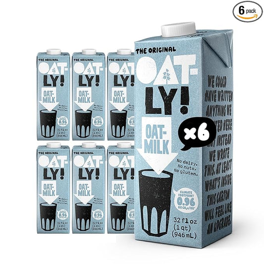 Oatly Original Oatmilk - Shelf-Stable, Creamy, Dairy-Free, Plant-Based Milk for Cereal, Smoothies, Baking & More (32 oz, 6-pack)