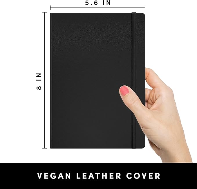 PAPERAGE Blank Journal Notebook, (Black), 160 Pages, Medium 5.6 in x 8 in - 100 GSM Thick Paper – Hardcover Journaling Notebook for Work, School, Note Taking or Sketching