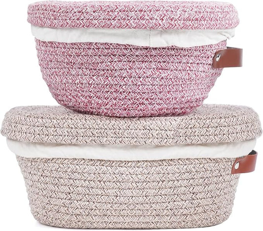 Stackable Cotton Banneton Proofing Basket Set– 2-Pack Bread Baskets (Round + Oval) With Cotton Lids, Sourdough Baking Kit for Home Bakers