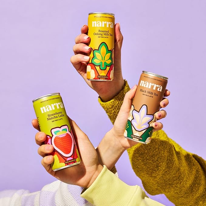 Narra, Oat Milk Tea Latte - Roasted Oolong Tea, Hojicha, Natural Caffeine & L-Theanine, Organic Oat Milk, MCT Oil, Dairy Free, No Refined Sugar, Non-GMO, 7.5 Fl Oz (12 Pack)