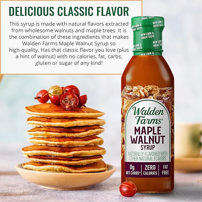 Walden Farms Maple Walnut Syrup – Perfect for Pancakes, Waffles, Desserts – Zero Calorie, Sugar-Free, Low Carb, Keto-Friendly, Gluten-Free, Vegan – 3-Pack, 12 oz Bottles