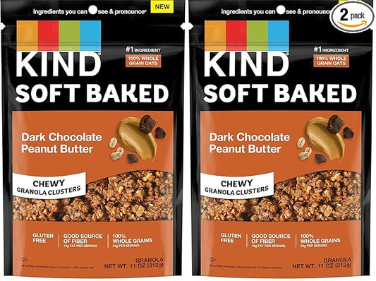 KIND Soft Baked Granola, Dark Chocolate Peanut Butter, 11 oz bag (Pack of 2)