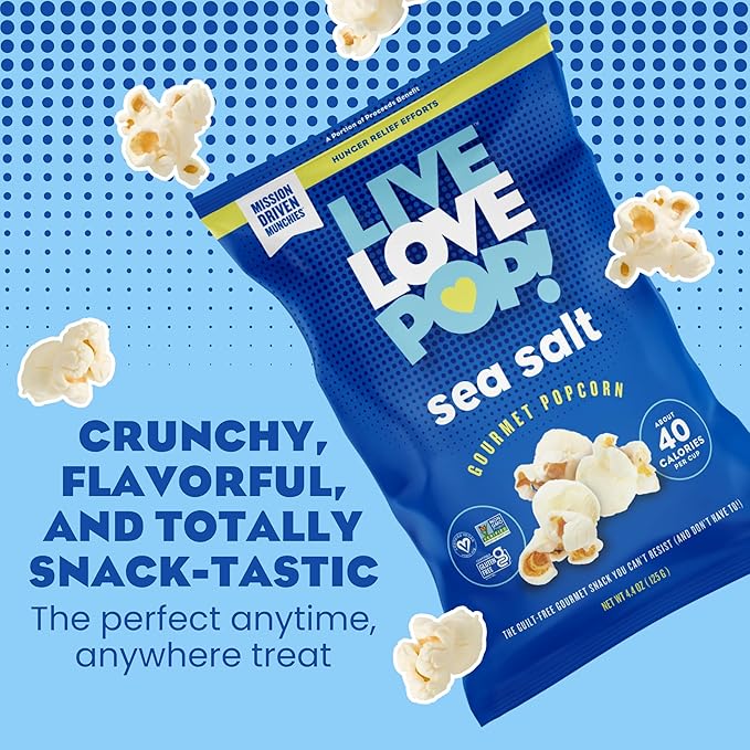 Live Love Pop Sea Salt Flavored Gourmet Popcorn, 1.0 Oz (Pack of 12), Individual Snack Size Bags, Healthy Snack, Gluten Free, Vegan & Non-GMO, Mission Driven Munchies