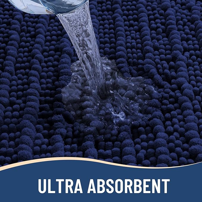 Arotive Luxury Chenille Bathroom Rug Mat, Extra Soft Thick Absorbent Shaggy Bath Rugs, Non-Slip Machine Wash Dry, Plush Bath Mats for Bathroom, Shower and Tub, 30x17, Navy