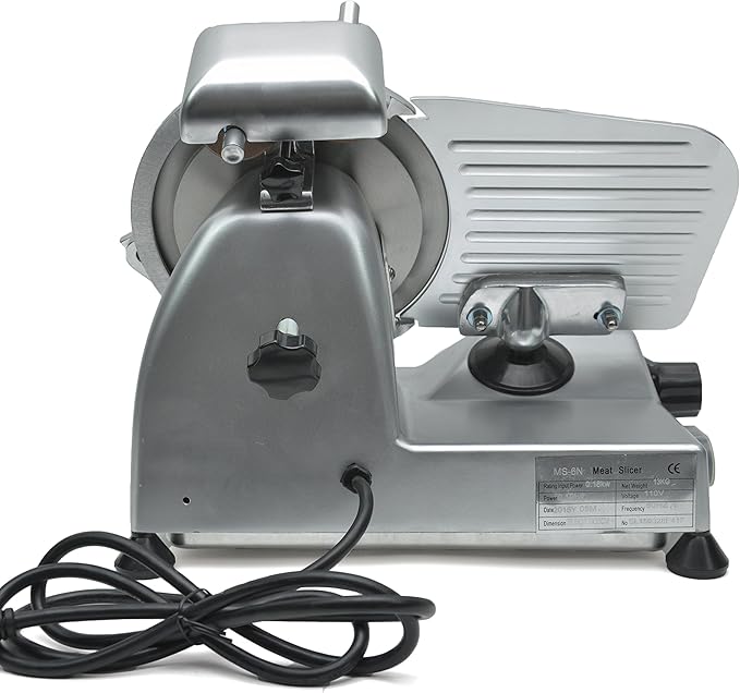 KWS MS-6ST Premium 200w Electric Slicer 7.67-Inch in Silver Teflon Blade, Frozen Meat Deli Meat Cheese Food Slicer Low Noises Commercial and Home Use