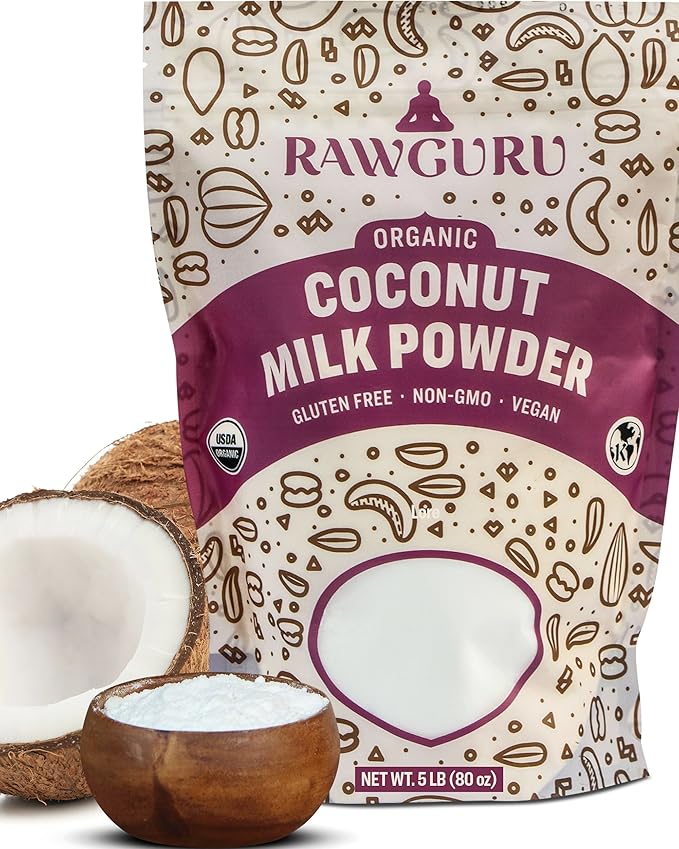 RawGuru Organic Coconut Milk Powder - Vegan & Nutrient-Dense Powder with Iron & Potassium - Rich & Creamy Organic Milk for Drinking or Baking - 80 oz, Pack of 1