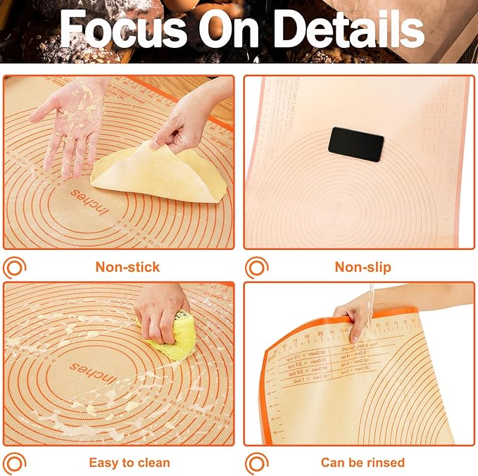Silicone Pastry Mat 34x26 Inch - Nonstick Baking Mat Perfect for Dough, Pastry, Pie Crust, Fondant, Pasta/Pizza, Kitchen Counter
