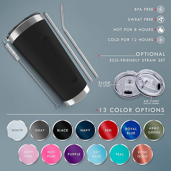 Personalized Tumbler with Engraved Name - 12 Designs, 30 Oz Coffee Tumbler with Slider Lid, Royal Blue, Double Wall Insulated - Custom Gifts for Men & Women