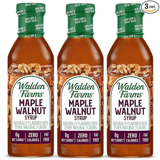 Walden Farms Maple Walnut Syrup – Perfect for Pancakes, Waffles, Desserts – Zero Calorie, Sugar-Free, Low Carb, Keto-Friendly, Gluten-Free, Vegan – 3-Pack, 12 oz Bottles