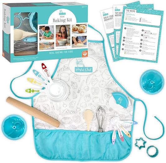 MindWare Playful Chef Deluxe Baking Kit - Set Includes 17 Utensils with Color-Coded Measuring Tools & 5 Healthy Recipes – Ages 4 & up