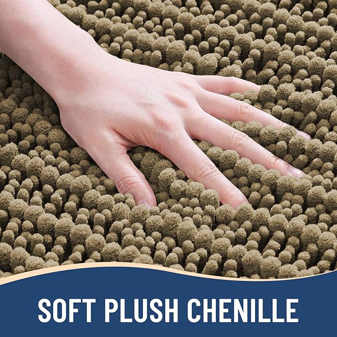 Arotive Luxury Chenille Bathroom Rug Mat, Extra Soft Thick Absorbent Shaggy Bath Rugs, Non-Slip Machine Wash Dry, Plush Bath Mats for Bathroom, Shower and Tub, 47x32, Camel