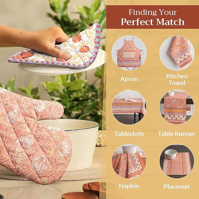 Maison d' Hermine Pot Holders 100% Cotton Heat Resistant Potholders 8" x 8" Hot Pads with Loop BBQ, Cooking, Baking, Grilling, Kitchen, Handling Hot Pans (Pack of 1, Harvest Festival)