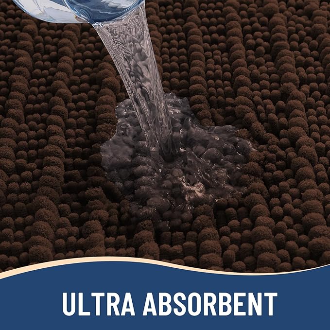 Arotive Luxury Chenille Bathroom Rug Mat, Extra Soft Thick Absorbent Shaggy Bath Rugs, Non-Slip Machine Wash Dry, Plush Bath Mats for Bathroom, Shower and Tub, 59x35, Brown