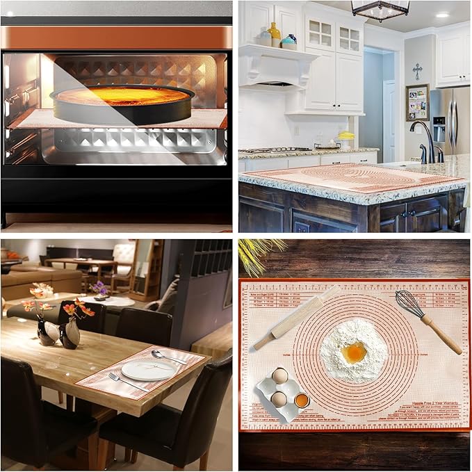 Non-slip Silicone Pastry Mat 28X20 inches Baking Mat with Measurement, Perfect for Dough, Pastry, Pie Crust, Fondant, Cookies, Bread, Pasta, Pizza, Food Grade Kitchen Counter Mats