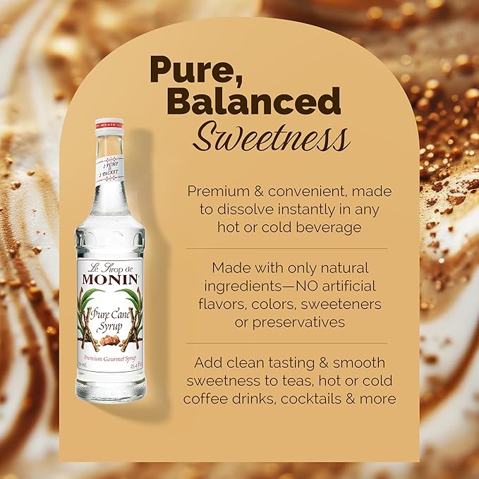 Monin - Pure Cane Syrup, Pure and Sweet, Great for Coffee, Tea, and Specialty Cocktails, Gluten-Free, Non-GMO (750 ml)