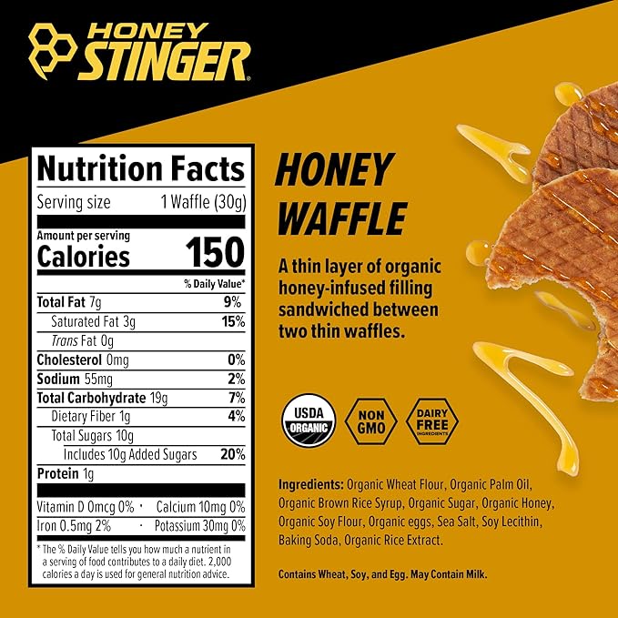 Honey Stinger Organic Honey Waffle, Energy Stroopwafel for Exercise, Endurance and Performance, Sports Nutrition for Home & Gym, Pre and Post Workout, Box of 16 Waffles, 16.96 Ounce (Pack of 16)