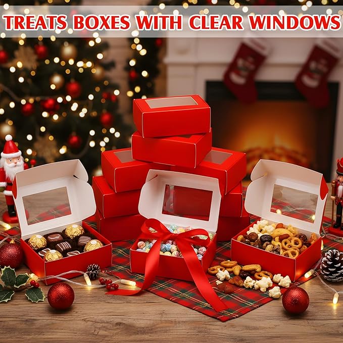 Zonon 30 Pcs Soap Boxes for Homemade Packaging, Mini Kraft Treat Boxes with Window for Bakery Candy Soap Making Gift Packaging (3.7 x 2.6 x 1.37 Inch,Red)