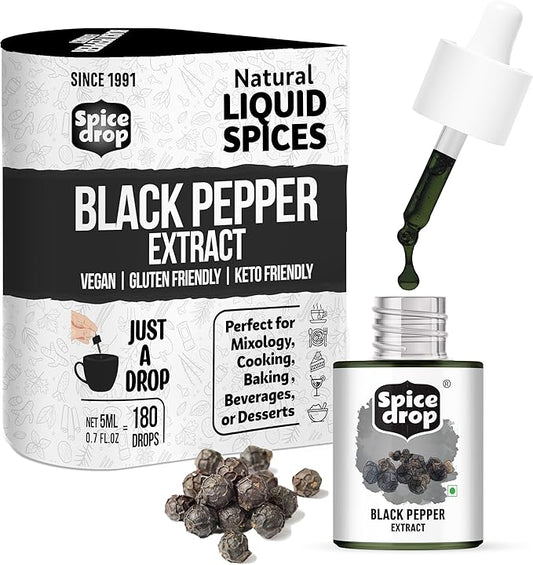 Spice Drop Black Pepper Natural Spice Extract For Soups, Dishes, and Beverages | Authentic Taste | Made From Peppercorns | 5ml (180 Drops equivalent to 40 grams powder) | Vegan | Natural Herbs Extract | Non-GMO