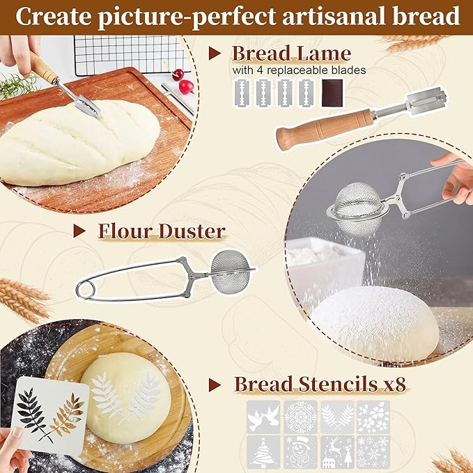 Sourdough Starter Kit, 9" Round & 10" Oval Banneton Bread Proofing Basket Set, Sourdough Bread Baking Supplies, Bread Making Tools Gift Set for Beginner Professional Bakers