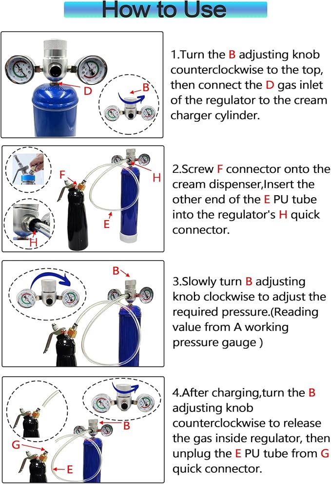Pressure Regulator for Whipped Cream Charger Suitable For Standard Whipping Cream Dispenser,Compatible with 0.95l Blue Tank