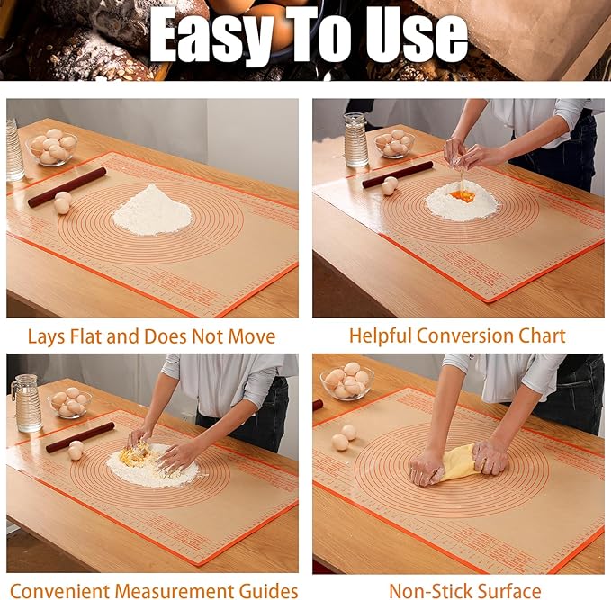 Silicone Pastry Mat 34x26 Inch - Nonstick Baking Mat Perfect for Dough, Pastry, Pie Crust, Fondant, Pasta/Pizza, Kitchen Counter