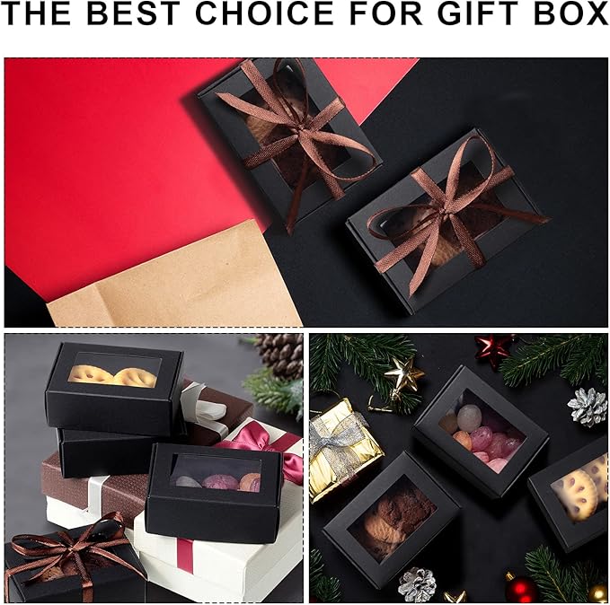Zonon 30 Pcs Soap Boxes for Homemade Packaging, Mini Kraft Treat Boxes with Window for Bakery Candy Soap Making Gift Packaging (3.7 x 2.6 x 1.37 Inch,Black)