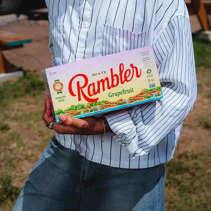 AUTX RAMBLER Sparkling Water, Texas Limestone Mineral Blend, Grapefruit Flavor, 12-Ounce Cans, Three 8-Packs (24 Cans)