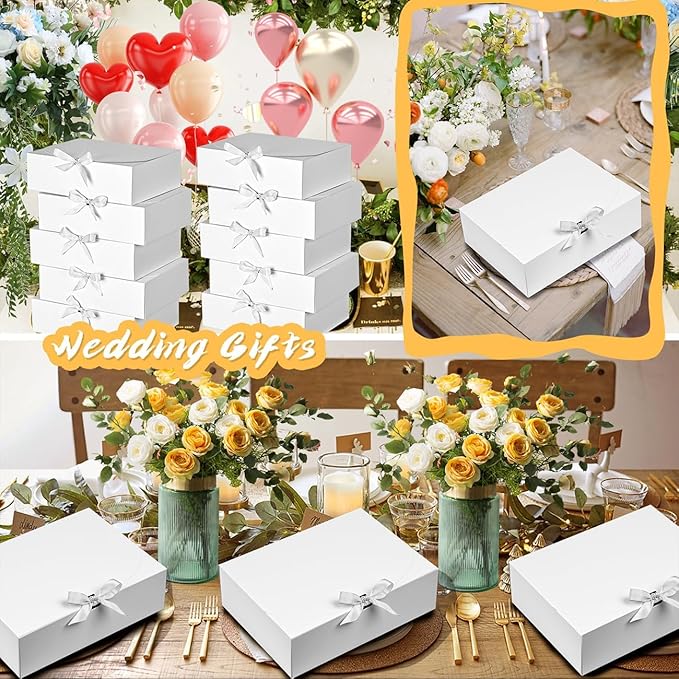 15Pack Gift Boxes with Lids, 10.6x7.8x3.1 Inches Bridesmaid Proposal Boxes with Ribbon, White Gift Boxes for Presents,Kraft Paper Boxes for Wedding Christmas Birthday Baby Shower Party