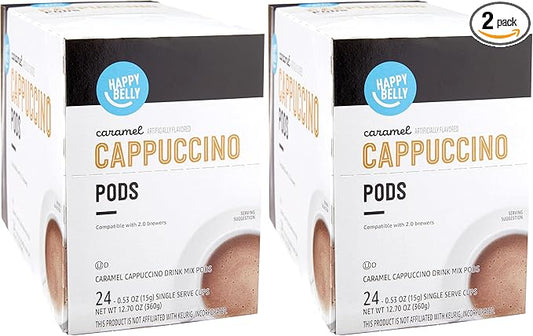 Amazon Brand - Happy Belly Cappuccino Coffee Pods Compatible with K-Cup Brewers, Caramel Flavored, 24 Count (Pack of 2)