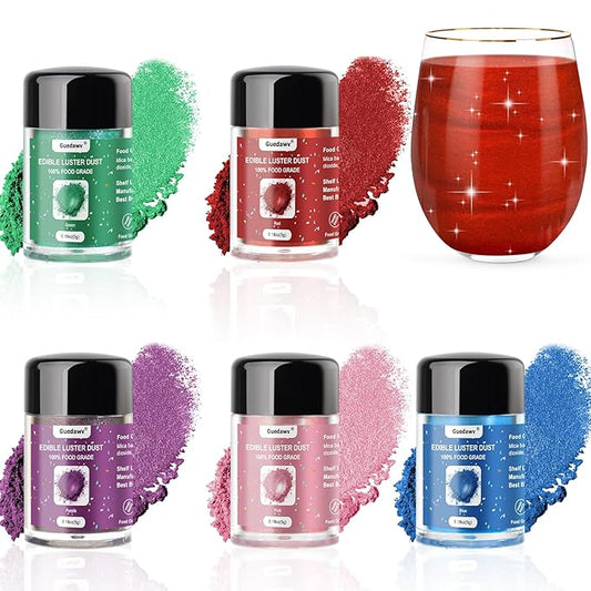 5 Colors Edible Glitter Set, Edible Glitter for Drinks, Luster Dust Shimmer Powder for Cakes, Cocktails, Beverages, Strawberries, Cookies, Candies, Fondant, Easter Eggs(5g/Bottle)