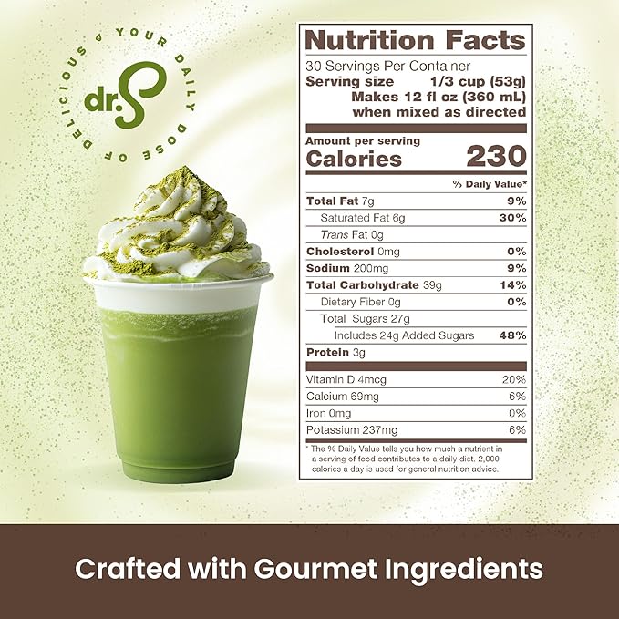 Dr. Smoothie Café Essentials Matcha Green Tea Latte – No Artificial Colors, Flavors, or Sweeteners – Shelf Stable – 51mg of Caffeine – Great for Hot, Iced, & Frozen Frappes (3.5 lb Bag, 30 Servings)