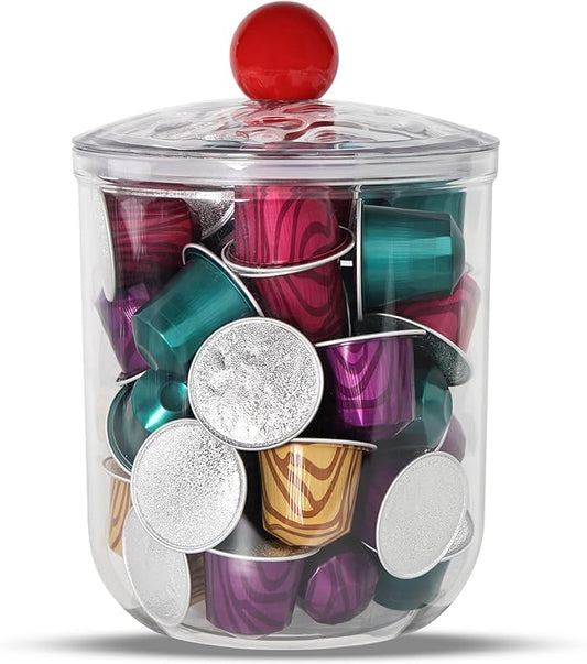Coffee Pod Holder with Lid,Clear Plastic K Cup Organizer Holder Coffee Capsule Filter Storage Container Home or Office Counter Organizer Bar Accessories With 50Pcs Stickers-1400ml