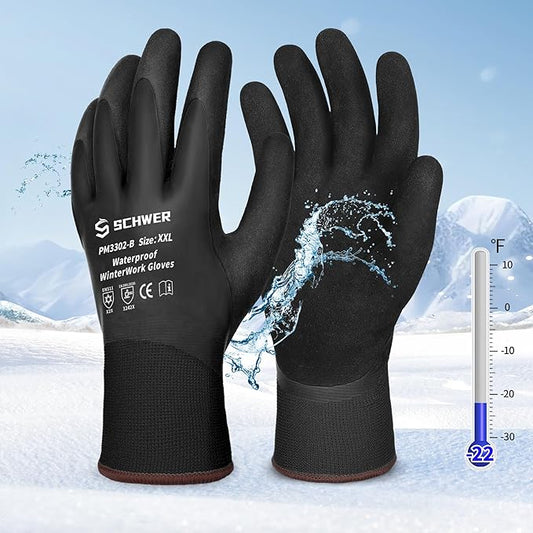 Schwer FreezeGuard Winter Work Gloves, ANSI A2 Cut Resistant Freezer Gloves for Outdoor Cold Weather Keep Hands Warm, Waterproof Gloves for Shoveling Snow, Ice Fishing, XXL