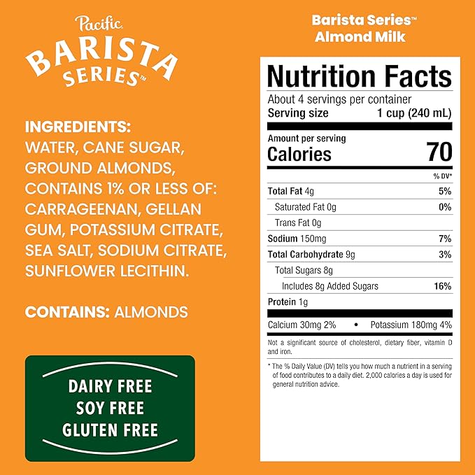 Pacific Foods Barista Series Original Almond Milk, Plant Based Milk, 32 oz Carton