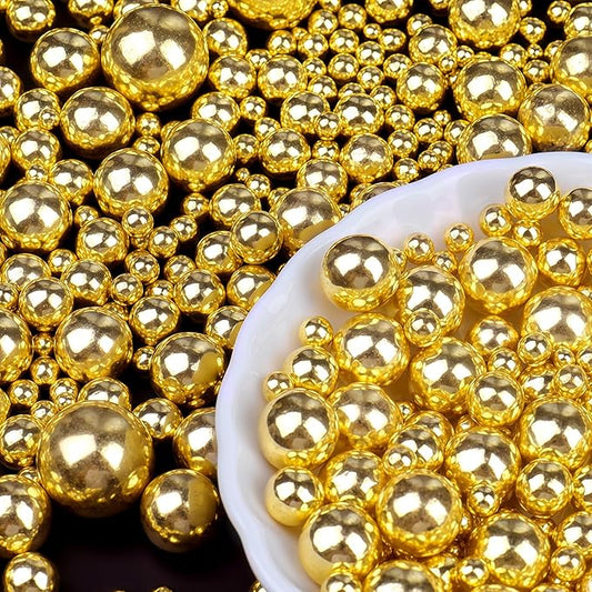 Gold Sprinkles for Cake Decorating, 6 Sizes Mix 4.6 oz Edible Pearls Sugar Sprinkles for Cupcake Cookies Ice Cream Topping Baking Decorations