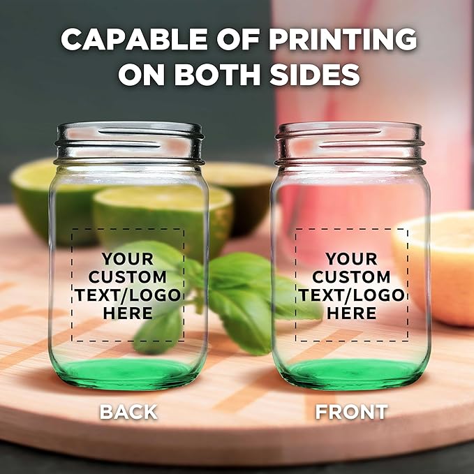 DISCOUNT PROMOS 10 Decorating Mason Jars Set, 12 oz. - Customizable Text, Logo - Canning, Aluminum Lid - Green