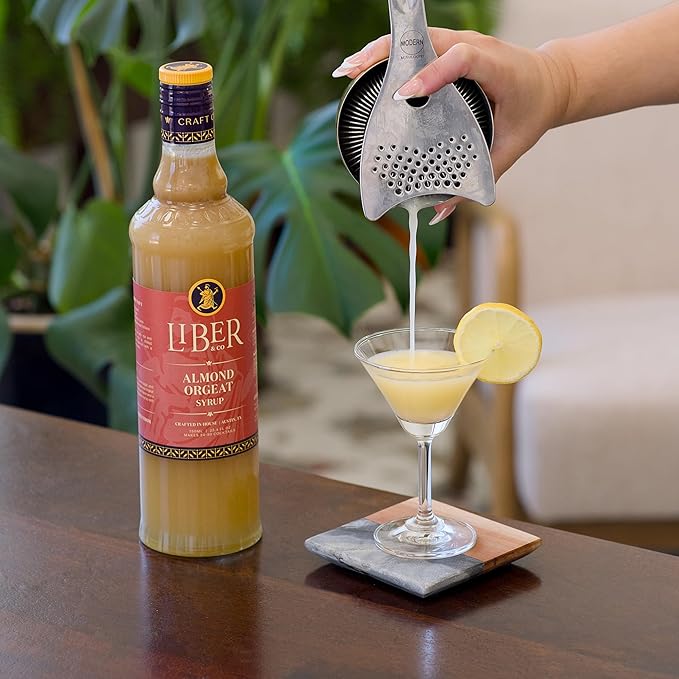 Liber & Co. Almond Orgeat Syrup (25.36 oz) - Craft Cocktail Mixer Made with California Almonds & Orange Blossom Water - Makes 34-50 Cocktails - Essential for Authentic Mai Tais, Tiki Drinks, and Coffee
