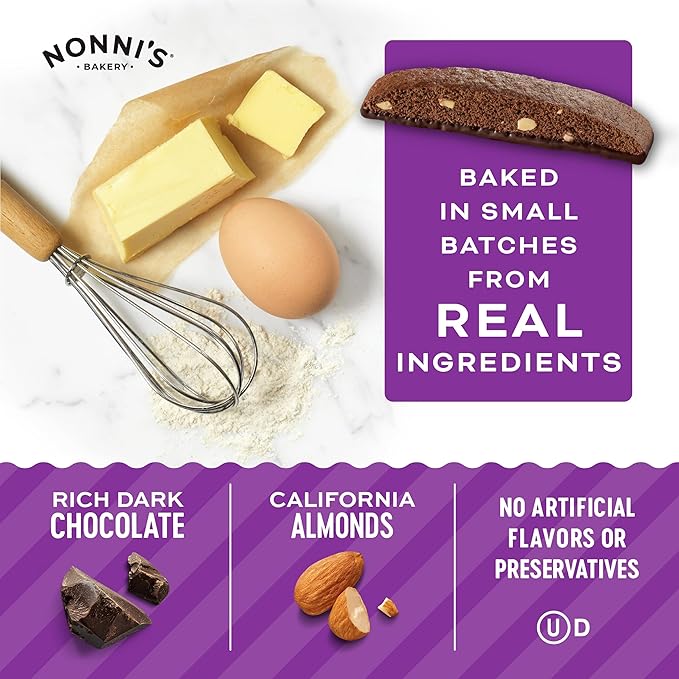 Nonni's Dark Chocolate Almond Biscotti Italian Cookies - 3 Boxes Dark Chocolate Cookies - Biscotti Individually Wrapped Cookies - Italian Biscotti Cookies w/Bittersweet Chocolate & Almonds - 6.88 oz