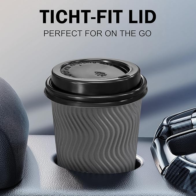 180 Pack Disposable Coffee Cup lids, 3.54'' Leak-Proof Disposable Plastic Cup Lids for 10, 12, 16, 20oz Paper Cups, Hot/Cold Drinking Cup Lids, Black