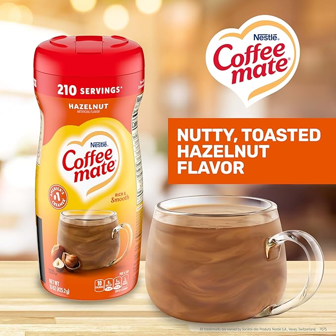 Nestle Coffee mate Coffee Creamer, Hazelnut, Non Dairy Powder Creamer, 15 oz Canister (Pack of 12)