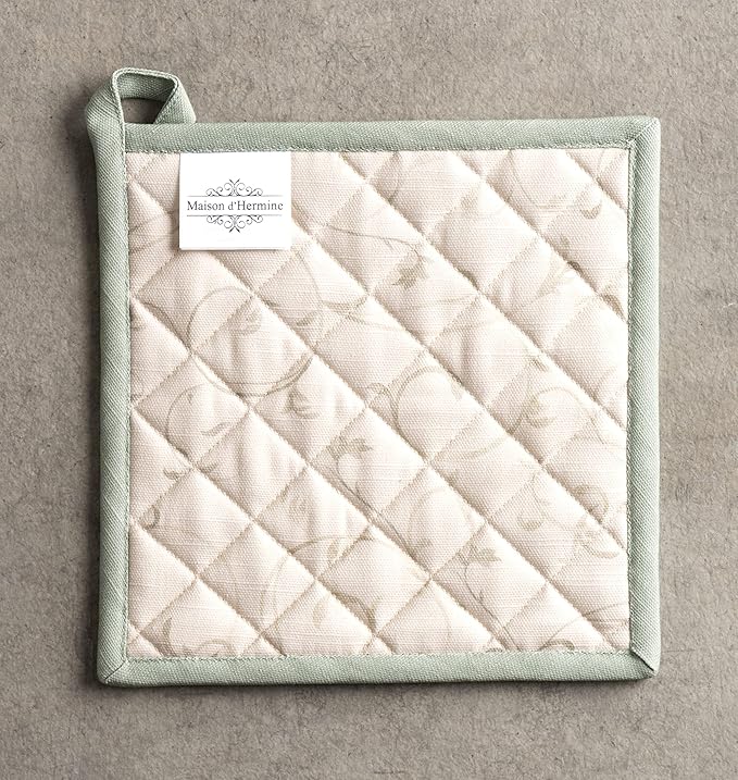 Maison d' Hermine Pot Holders Set 100% Cotton Heat Resistant Potholders 8" x 8" Hot Pads with Loop BBQ, Cooking, Baking, Grilling, Kitchen, Handling Hot Pans (Pack of 2, Lumina)