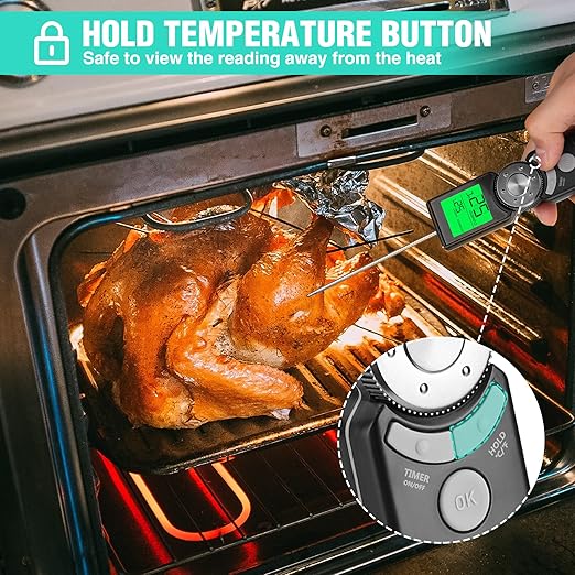 HAUSHOF Instant Read Meat Thermometer Digital, High Accuracy Cooking Thermometer, Scroll Interface Food Thermometer with Timer, Quick-Setting Kitchen Temperature Probe for Grill, Smoker, BBQ, Frying