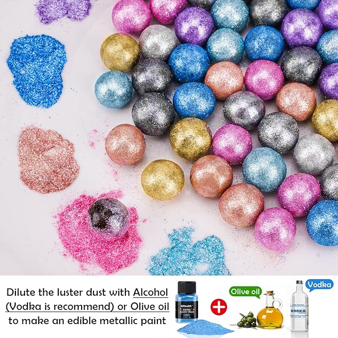 NiHome Edible Food-Grade Glitter Powder Glimmer Luster Dust Metallic Fancy Food Decorating Sprinkle Glimmery Dust for Drink Wine Beverage Cake Bakery Vegan Allergen-Free (Blue, 0.35oz/10g)