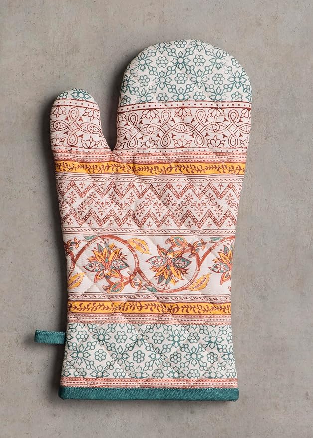 Maison d' Hermine Oven Gloves 100% Cotton Oven Mitt 7" x 13" with Loop Heat Resistant, BBQ, Cooking Gloves, Baking, Grilling, Kitchen, Handling Hot Pans (Pack of 1, Nila)