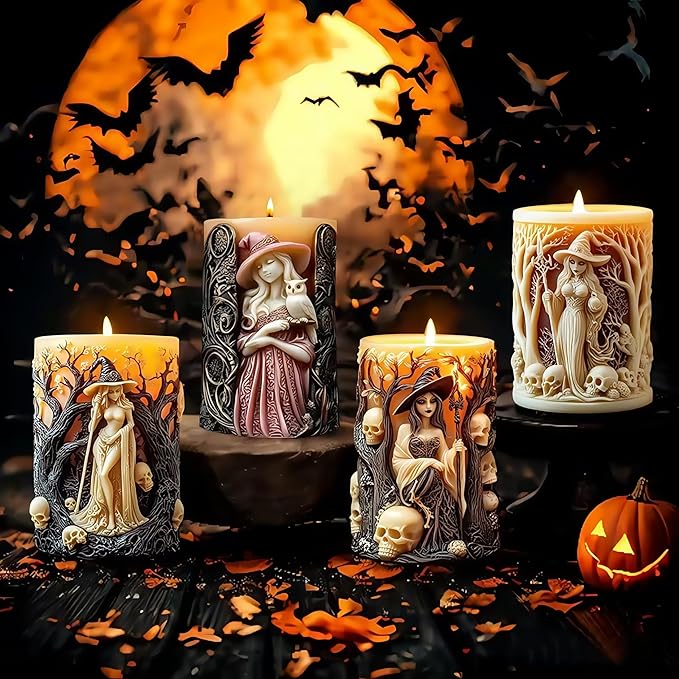 Witch Cylinder Silicone Candle Mold for Candle Making,Pillar Casting Silicone Molds for Resin Casting,Scented Candle, Soap,Silicone Molds for Home Decor,Resin Craft Gifts (C)