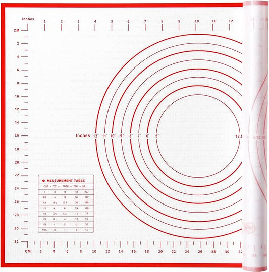 Yansumi silicone pastry non stick baking mat with measurement fondant mat with three sizes for silicone baking mat, counter mat, dough rolling mat,fondant/pie crust mat. (L,24"L x 16"W,Red)